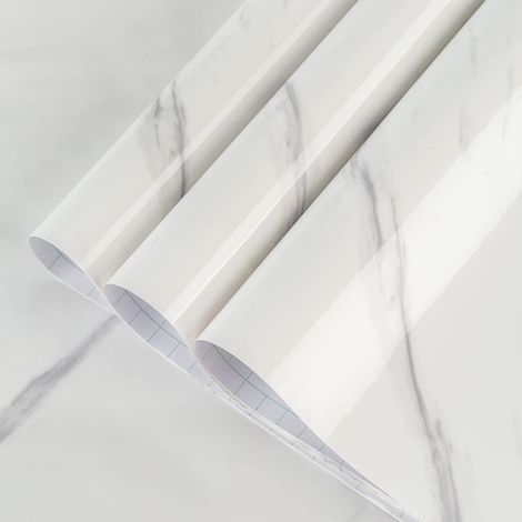 Papier Peint Blanc Apparence Marbre Auto adhésif Rouleau de Papier Peint Vinyl Wrap 3D Effet Granit Papier de Contact Lisse Brillant épais 60CMx9M Sticker de Meuble Imperméable DIY Sticker Mural (1/5)