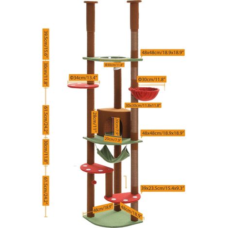 Arbre à chat à hauteur réglable, design stable, plateformes multi-niveaux (1/2)