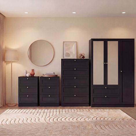 Altino 4 Piece Bedroom Set with 3 Drawer Bedside, Set of 2, 5 Drawer Chest, 3 Door 2 Drawer Wardrobe, White (1/4)