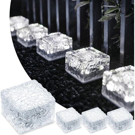 APEX Un ensemble de 4 dalles solaires blanches avec éclairage extérieur et interrupteur, étanches, adaptées aux patios, jardins, cours, allées et terrasses, mesurant 7x7x5 cm. (1/5)