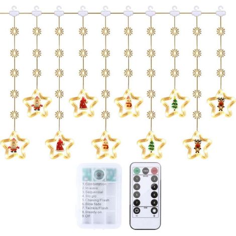 Guirlande lumineuse de Noël, 50 LED, 3 m, étanche, USB, 8 modes d'éclairage, idéale pour fenêtres, fêtes, terrasses, patios et jardins (motif étoile à cinq branches + batterie) (1/5)