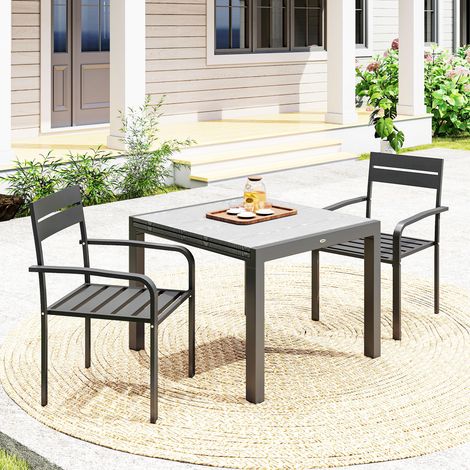 Set aus 2 stapelbaren Gartenstühlen mit Armlehnen, Aluminiumrahmen, 56 x 58 x 83 cm, dunkelgrau