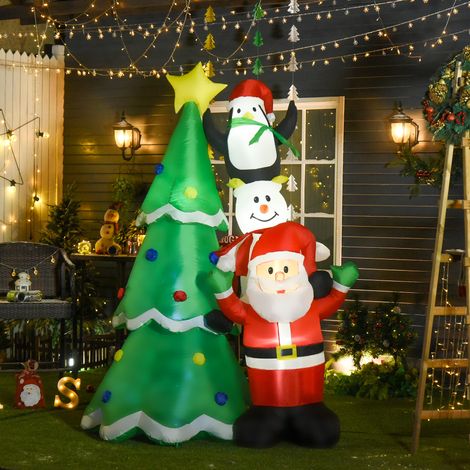 Sapin de Noël Gonflable Géant 243cm avec Guirlandes LED et Père Noël, Déco de Noël Extérieur Imperméable (1/5)