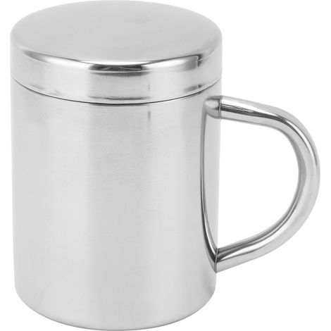 Gobelet portable en acier inoxydable 304 avec couvercle et anse, tasse à lait pour maison, extérieur et voyage, 200 ml, argent. (1/5)