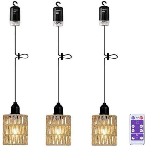 QORVA-Suspension à piles, abat-jour bohème en rotin, lampe de plafond sans électricité, lampe étanche pour sous-sol, chambre, décoration de Noël, cadeau (1/5)