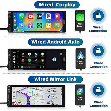 Autoradio simple DIN 6,9 pouces, compatible Android Auto, écran tactile HD, Bluetooth, Mirror Link, FM, égaliseur et commandes au volant. (1/5)