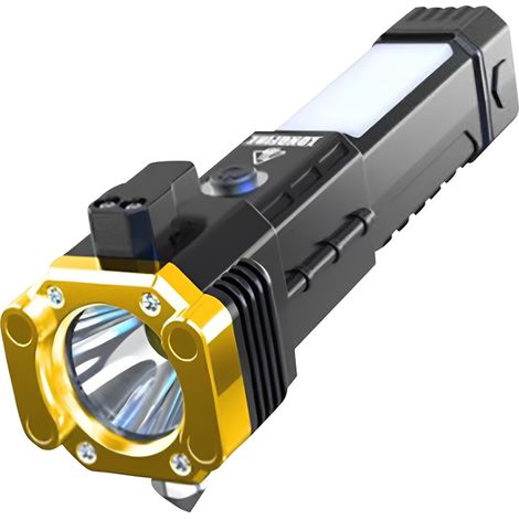 Lampe torche LED rechargeable, marteau de sécurité, plastique, jaune (1/5)
