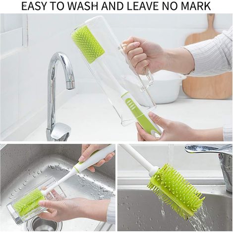 Lot de 3 Goupillon Brosse à carafe brosse à bouteilles et Chiffon de silicone Brosses de Nettoyage pour la vaisselle,bouteille étroite Bière, vin,verre, Narrow Neck bouteilles,gobelets,Thermos (1/2)