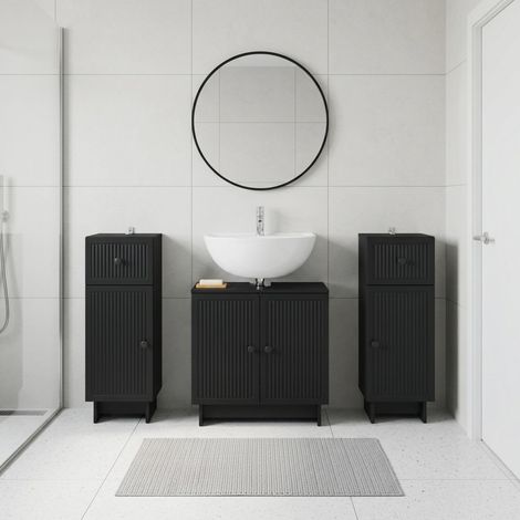 vidaXL 3 Piece Bathroom Cabinet Set EDE Black Engineered Wood (1/5)