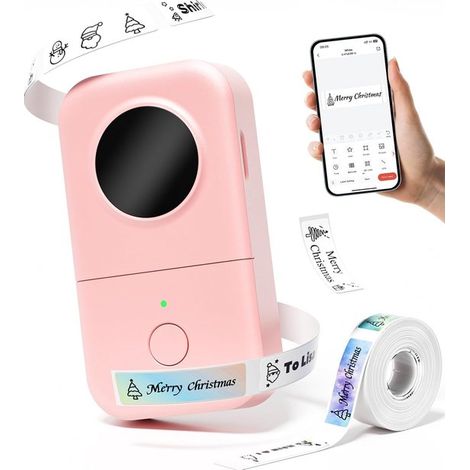 Imprimante d'étiquettes avec 1 rouleau de papier - Rose - Étiqueteuse - Imprimante d'étiquettes thermique portable (1/5)