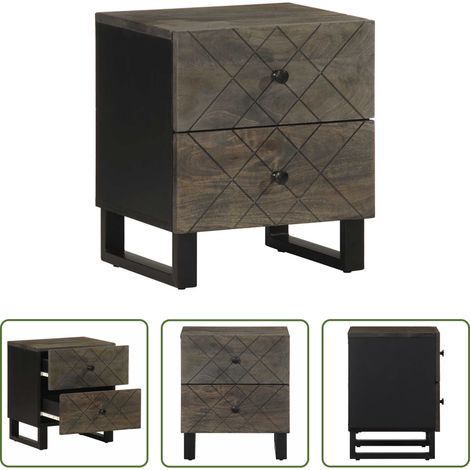 Bois de manguier -  Table de chevet noir 40x33x46 cm bois de manguier solide (1/5)