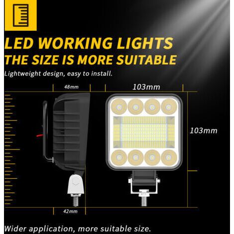 Ensemble de 2 phares de travail LED 4 pouces 12 V/24 V 132 W pour véhicules tout-terrain (voitures, camions, SUV, 4x4, tracteurs), feux antibrouillard