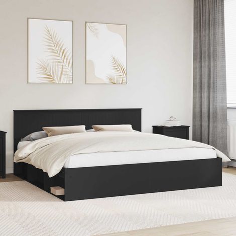 vidaXL Bed Frame with Headboard Black 200 x 200 cm Solid Pine Wood (1/5)