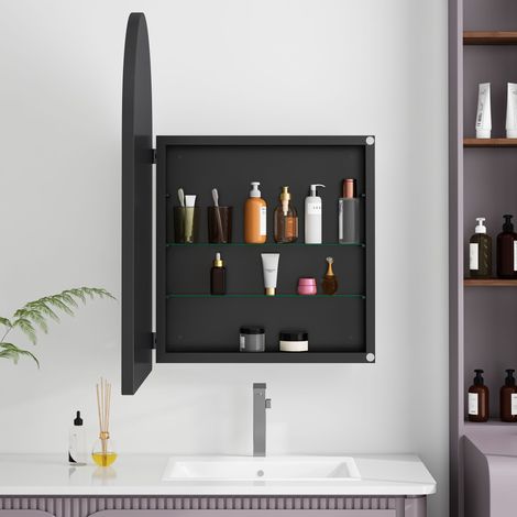 Mueble de baño armario de pared estructura metálica con espejo estantes ajustables apto para baño negro (1/5)