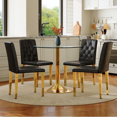 Esstisch-Set mit Stühlen Rundtisch 85 cm Glas Metall OKMYHOME (1/5)