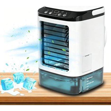 Rafraîchisseur d'air portable – 2 modes de brumisation – 3 vitesses – Éclairage 7 couleurs – Réservoir d'eau 900 ml – Avec poignée – Pour maison, chambre et bureau (1/5)