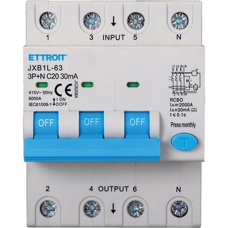 ETTROIT JX262064 Disjoncteur différentiel 3P+N 20A 30mA 380V-6KA CLASSE A (1/5)