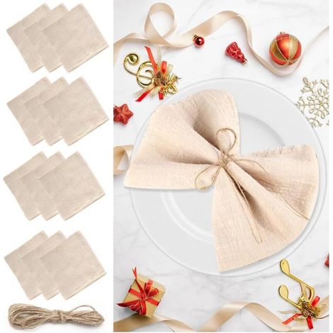 Serviette de Table en Tissu, 12 Pièces Serviette de Table Coton 42 x 42 cm, Serviettes de Table pour Décoration de Mariage, Restaurant,Fête,Anniversaire, Beige (1/5)