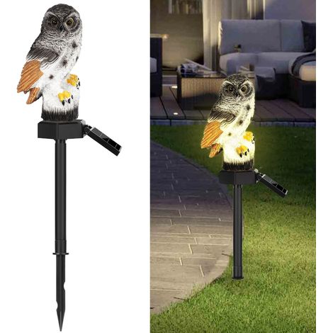Lampada solare a LED a forma di gufo, grigia, 42 cm, da giardino, con spina, impermeabile, decorativa, con sensore crepuscolare. (1/5)