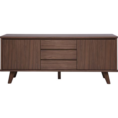 Aparador escandinavo de madera oscura nogal 2 puertas 3 cajones L180 cm FIFTIES (1/5)