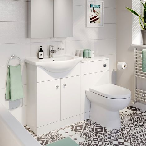 White Combination Vanity Unit Basin Sink Toilet Bathroom Furniture 1050mm & D Shaped Toilet Pan Matte (1/5)