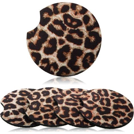 Coaster Voiture - 6.5 cm - Antidérapant Magnétique - Imprimé Léopard - Pour Porte-Gobelets Auto Bureau Cuisine Salle De Séjour - Lot De 4 (1/5)