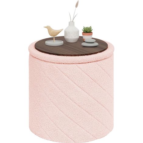 Pouf de Rangement Pliable Rond, Tabouret, Amovible Couvercle, Table Basse et Repose-Pieds pour Salon, Chambre, Ø 43 x 45 cm, Rose (1/5)