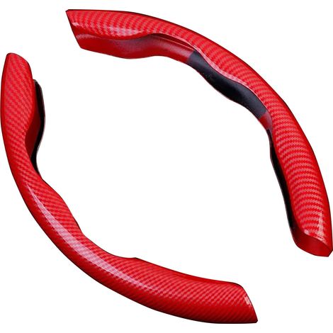 Housse de volant en fibre de carbone, ultra-mince, s'adapte parfaitement, résistante à l'usure, protection de volant universelle convenant à la plupart des modèles de voitures, rouge. (1/5)