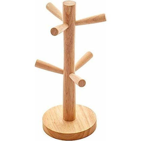 Porta tazze in legno - Supporto da tavolo in legno per tazze - Portaoggetti - Accessori da cucina per tè e caffè - Ganci (6 tazze) (1/5)