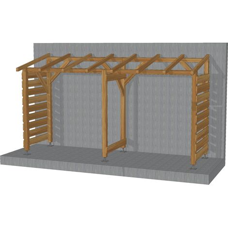 Abri de jardin bois 4m – Non-couvert – Autoclave Cl3 marron – Dimensions 403 x 144 x 230 cm – Poteaux 90 x 90 mm – Jardinatoire (1/4)