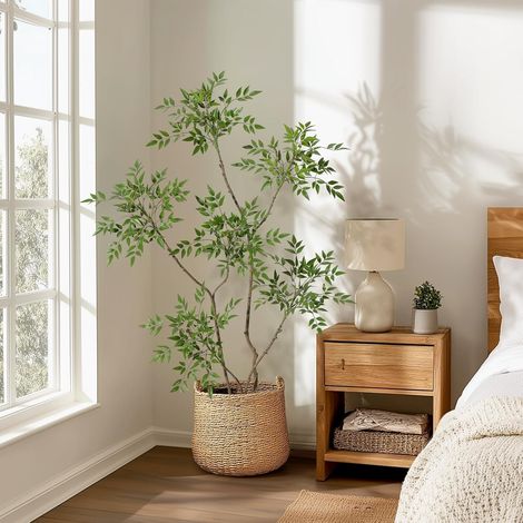 Arbre Nandina Artificiel 150cm en Pot Design – Feuillage Réaliste, Mousse et Galets – Plante Verte Décorative Intérieure, Salon, Bureau – 150cm (1/5)