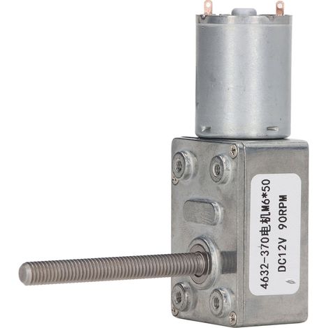 Moteur à vis sans fin avec fonction autoblocante, axe fileté M6, réducteur de vitesse DC 12V 90 tr/min (1/5)