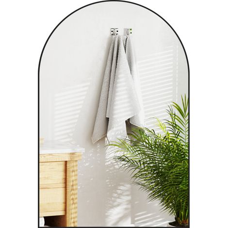 Specchio da parete ad arco, specchio da bagno con cornice in lega di alluminio per camera da letto, soggiorno, ingresso, 60 x 90 cm, nero