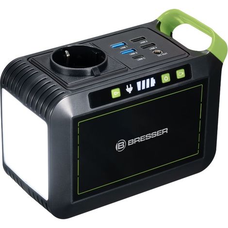 Station d'alimentation mobile 88,8 Wh – 5 sorties USB, 1 DC, 1 AC – Lampe LED intégrée – Légère 1,04 kg pour camping et randonnées – Bresser (1/5)