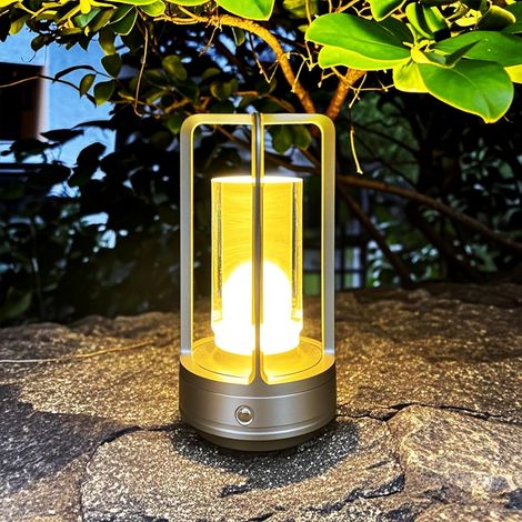 Portable metal table lamp, 4000 mAh rechargeable outdoor table lamp, cordless lamp with stepless dimming and 3 colors, silver (1/5)