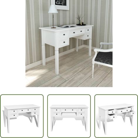 Bureau romantique - Bureau blanc à 5 tiroirs (1/5)