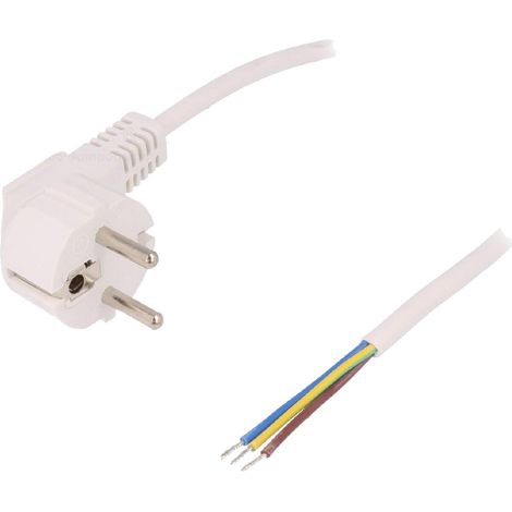 Cordon d'alimentation avec prise male angulaire 10A 250V 1.5m - Blanc