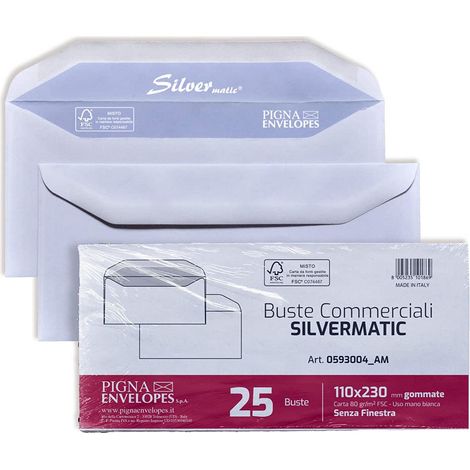 Pigna Enveloppes Buste Commerciali Senza Finestra Leyla 110x230 Mm Gommata 80 Gr Conf. 25 Pz (1/2)