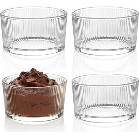 Lot de 4 petits verres à dessert - 200 ml - En verre transparent - Rayures - Petits verres à tiramisu - Pour pudding, yaourt, céréales, desserts en couches - Passe au lave-vaisselle (1/5)