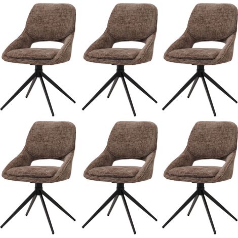 [NUNCA USADO] Juego de 6 silla de comedor HHG-617, silla de cocina, giratoria con retorno automático, tela/textil chenilla (490 g/m²) Oeko-Tex, marrón (1/5)