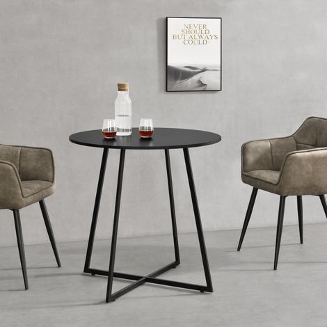 [En.Casa] – Table de salle à manger ronde 78 x 80 cm – Plateau MDF mélaminé noir – Pieds en métal noir – Montage simple et rapide (1/5)