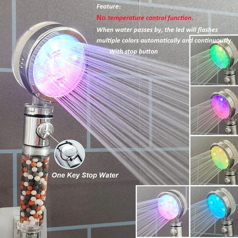 Pommeau de douche LED multicolore (3/7 couleurs) avec bouton d'arrêt d'hélice, haute pression et affichage de la température. (1/5)