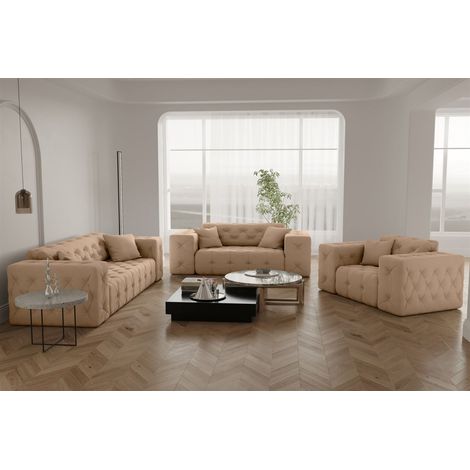 Sofaset Designersofa CHANTAL 3-2-1 in Stoff Opera Velvet Beige (1/5)