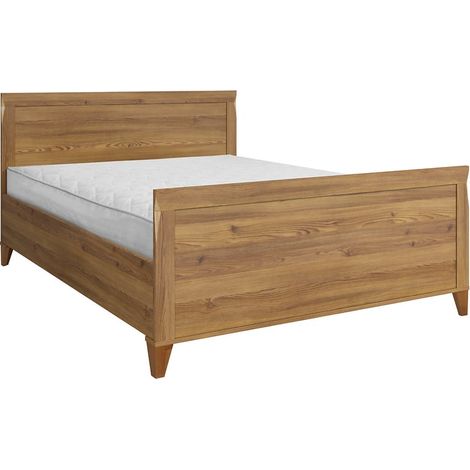 Pegane – Lit adulte double 160x200 cm coloris mélèze doré – Tête de lit haute – Panneaux d’aggloméré – Dimensions 204,5x165,5x78,5-102,5 cm (1/3)