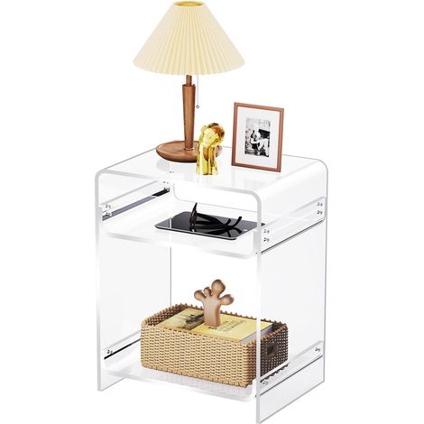 Table d'appoint en Acrylique pour Tourne-Disque, avec étagère de Rangement, Table de Chevet (Transparent, 40×30×50 cm) (1/5)