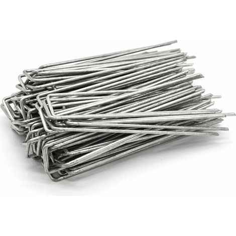 Set 100 Piquets en acier galvanisé Ø3.0mm 150x30mm ancrage au sol pour bâches filets de jardinage en U Anguleux (1/4)