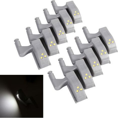 10 luces LED para bisagras de armarios y roperos, aptas para cocinas domésticas (luz blanca fría). (1/5)