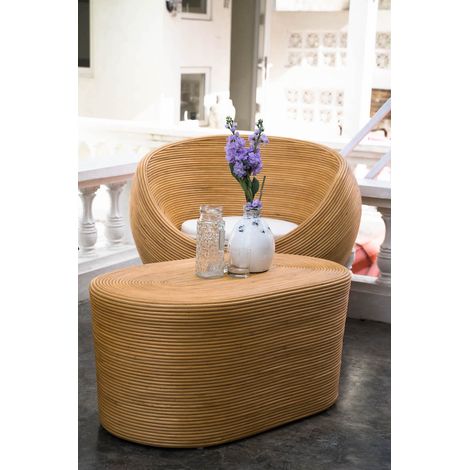 Table ovale en rotin Tegal, claire (1/5)