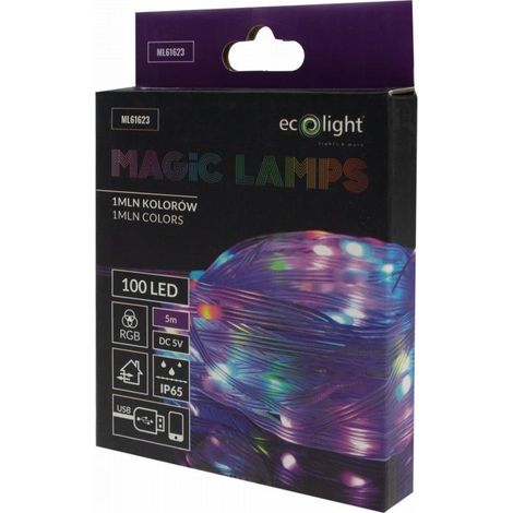 LUCI MAGICHE 100 LED 1 MILIONE DI COLORI 5M DC 5V
