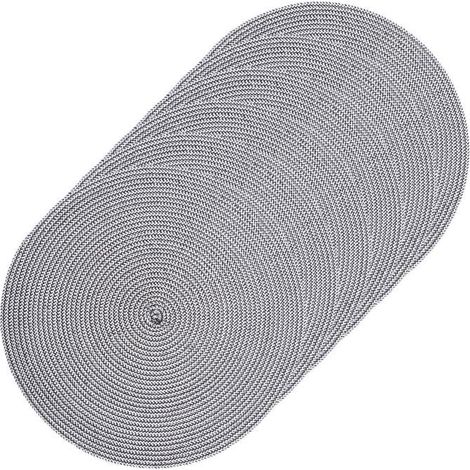 Toilinux - Lot de 6 sets de table rond tressés en polypropylène - Diam. 38 cm - Noir et blanc (1/3)